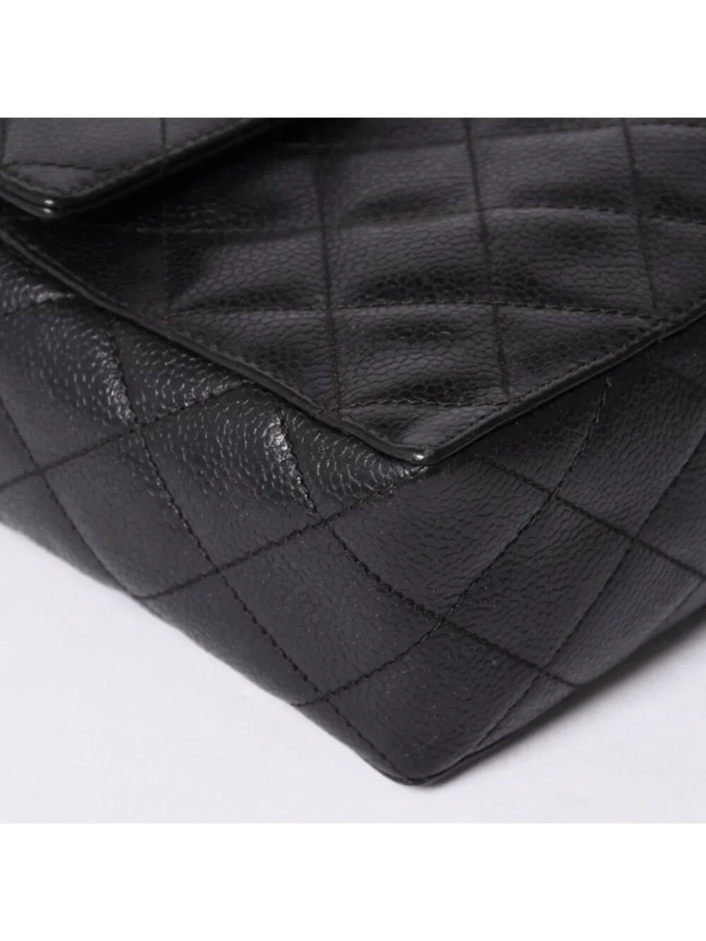 Chanel Shoulder Bag CC Logo Caviar Leather Black Quilted Gold